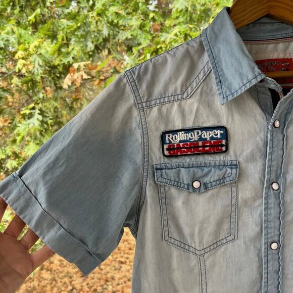 The Rolling Paper Company Women's Denim Snap Front Shirt Size M - Picture 3 of 7